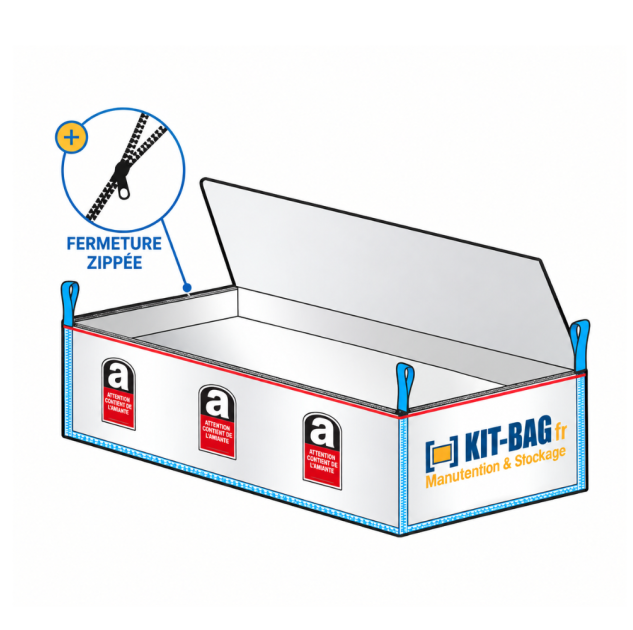 Big-bag 620x240x135 avec zip pour transport d'amiante en benne